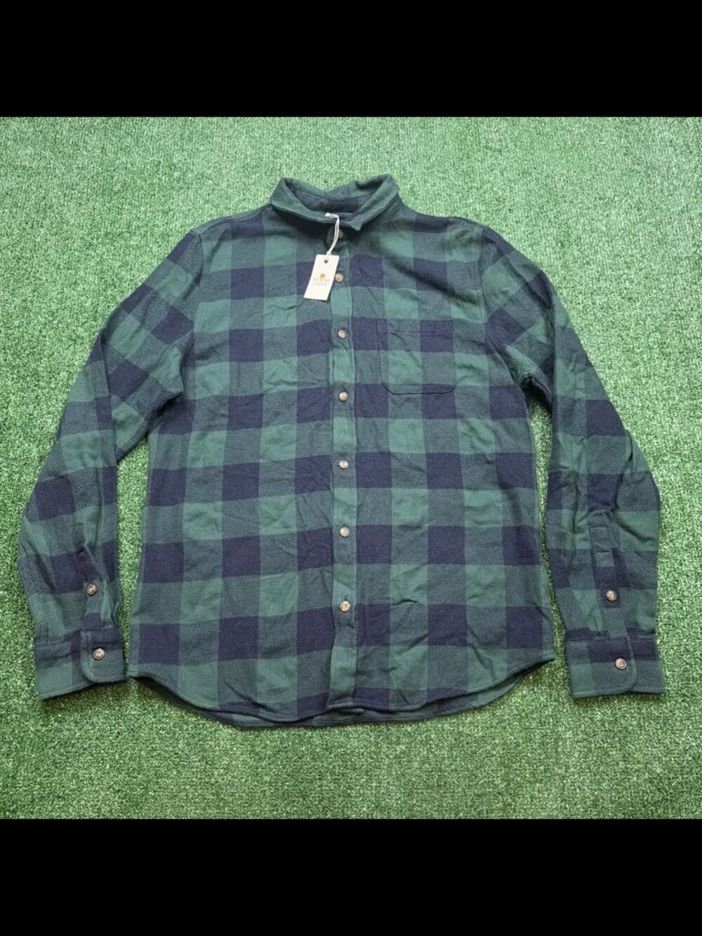 Marine Layer Button Up Shirt Mens Size L Green Plaid Flannel Long Sleeve